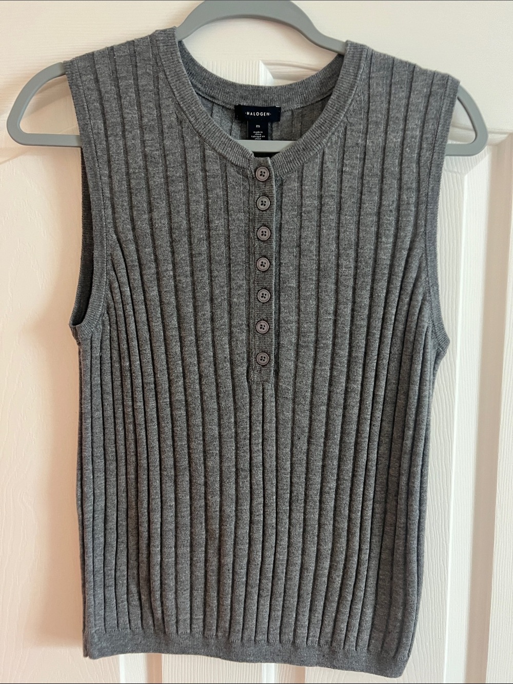 Halogen Charcoal Ribbed Henley Tank
